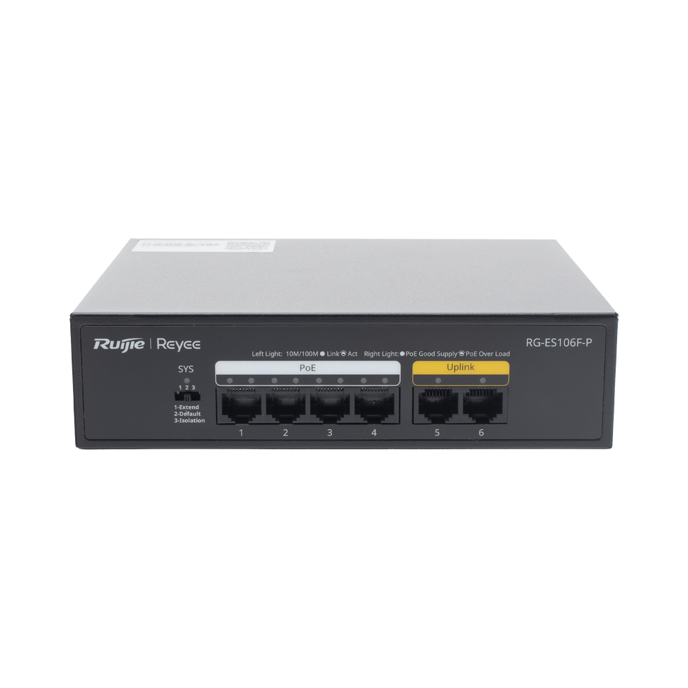 Switch PoE+ no Administrable, 6 Puertos 10/100 Mbps, hasta 54 Watts