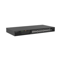 Switch PoE+ no Administrable, hasta 370 Watts Ideal para CCTV, 24 Puertos 10/100 PoE+, 2 Uplinks Gigabit (1 SFP COMBO)