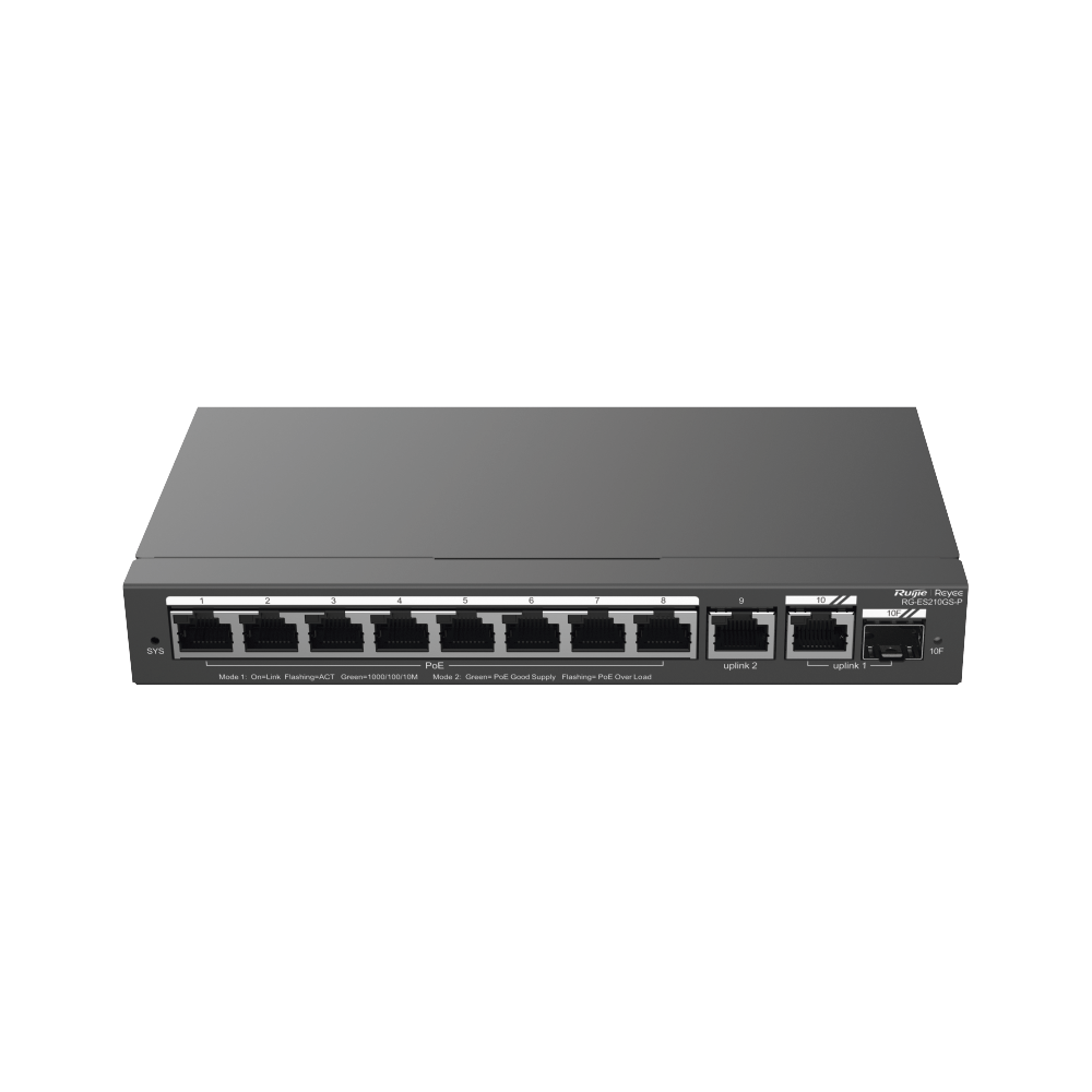 Switch Administrable con 8 puertos Gigabit PoE, 2 Uplinks Gigabit (1 SFP), gestión gratuita desde la nube