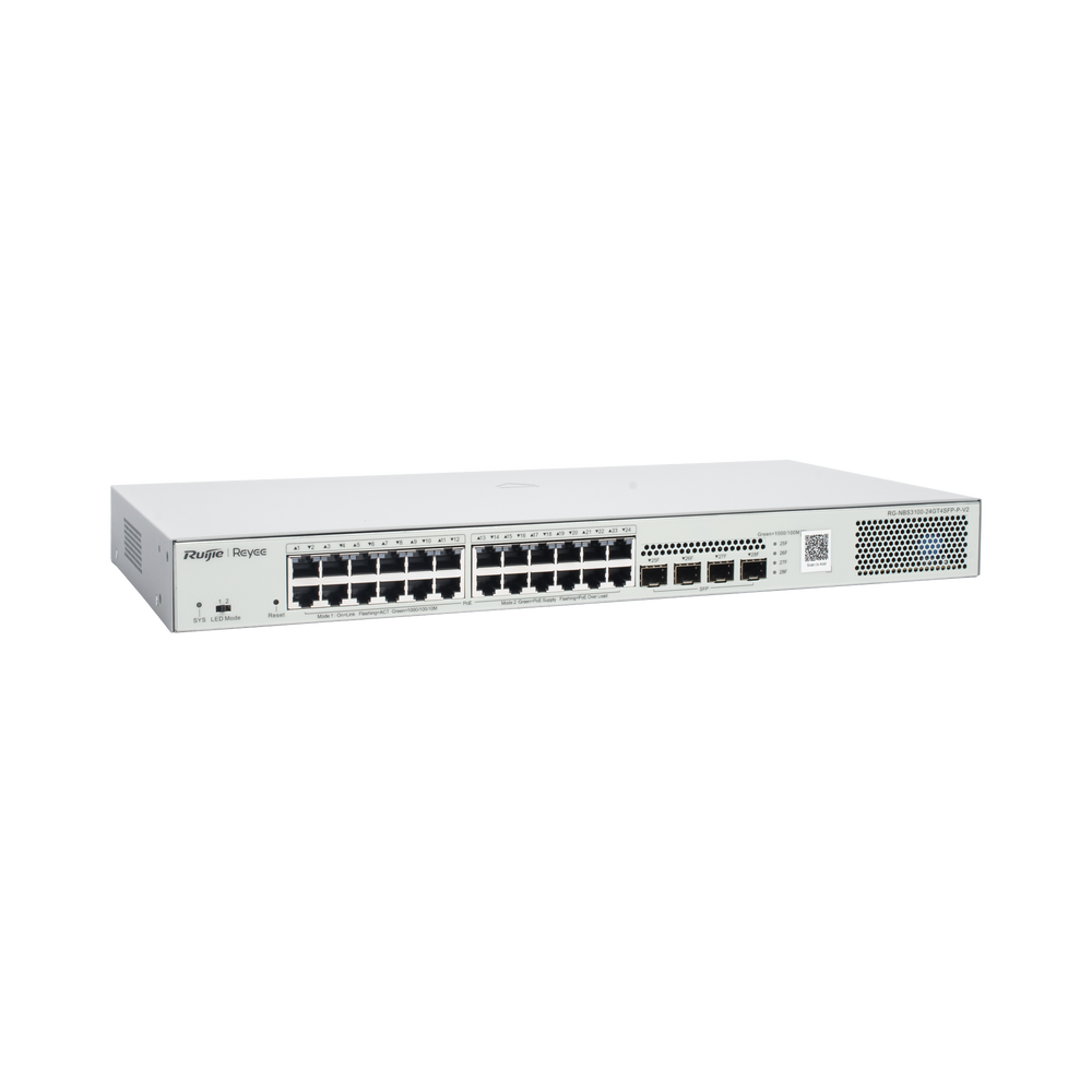 Switch Administrable L2 PoE+ hasta 370W, 24 Puertos Eth 1G, 4 puertos SFP 1G, Administración Remota en la Nube.
