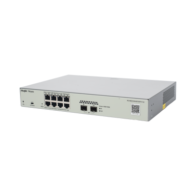 Switch Administrable PoE Capa 2 con 8 puertos Gigabit PoE 802.3af/at + 2 SFP para fibra 1Gb, gestión gratuita desde la nube, 125w