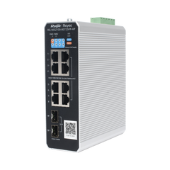 Switch Industrial PoE+ hasta 300 watts , Ideal para temperaturas Extremas y protección contra descargas, 1 puerto PoE++ 60W y 7 puertos PoE+ 30W, 2 SFP Uplink