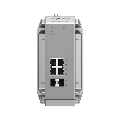 Switch Industrial PoE hasta , Ideal para temperaturas Extremas y protección contra descargas, 4 Puertos Gigabit PoE 802.3 af/at, 2 puertos SFP Administrable Cloud