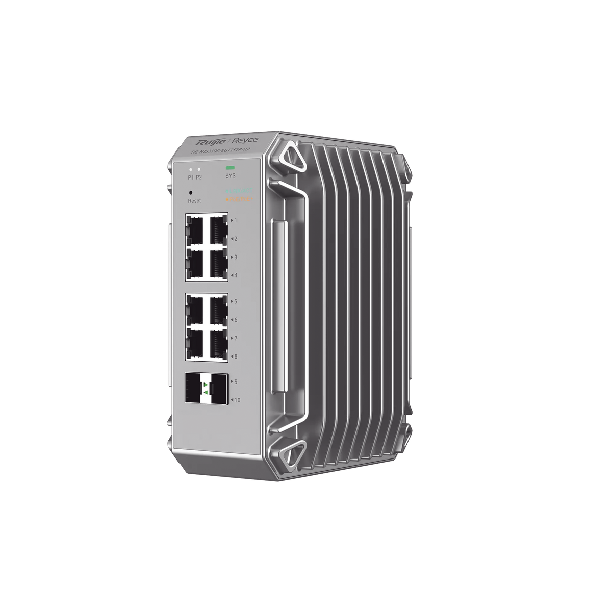 Switch Industrial PoE, Ideal para temperaturas Extremas y protección contra descargas, 8 puertos Gigabit PoE 802.3af/at + 2 SFP para fibra 1Gb, gestión gratuita desde la nube, 125w