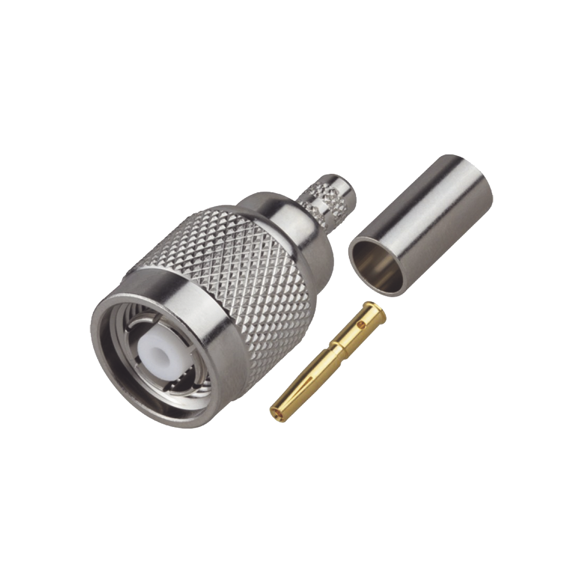 Conector TNC Macho Inverso de Anillo Plegable para Cable RG-58/U, Níquel/ Oro/ Teflón.