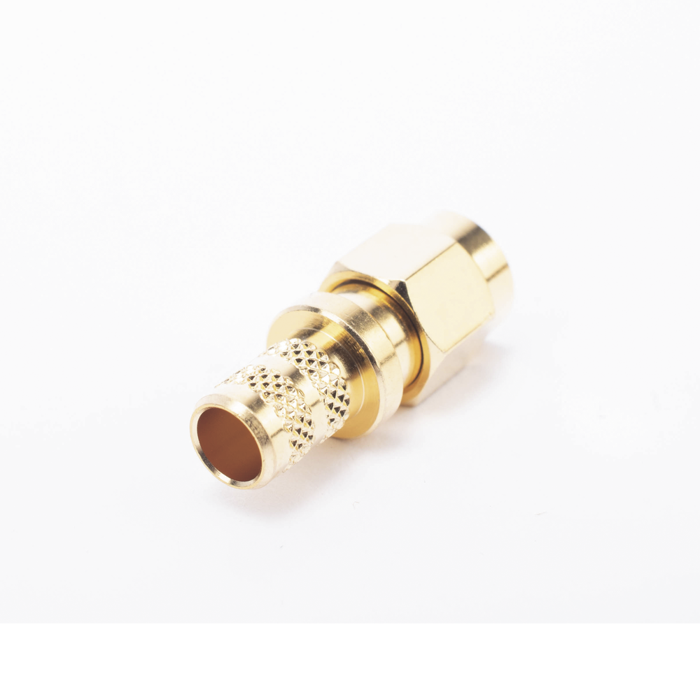 Conector SMA Macho Inverso de Anillo Plegable para Cables 9258, RG-8/X, LMR-240, Oro/Oro/Teflón.