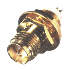 Conector SMA Hembra Inverso de Montaje Frontal en Panel, D-Plano, Soldable, Oro/ Oro/ Teflón.
