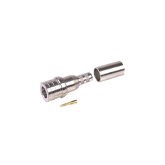 Conector QMA (Quick Mate) Macho, Anillo Plegable en RG-58/U, LMR-195, Bronce Blanco/Oro/Teflón.