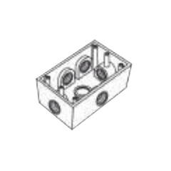 Caja Condulet FS de 1/2" (12.7 mm) con seis bocas a prueba de intemperie.
