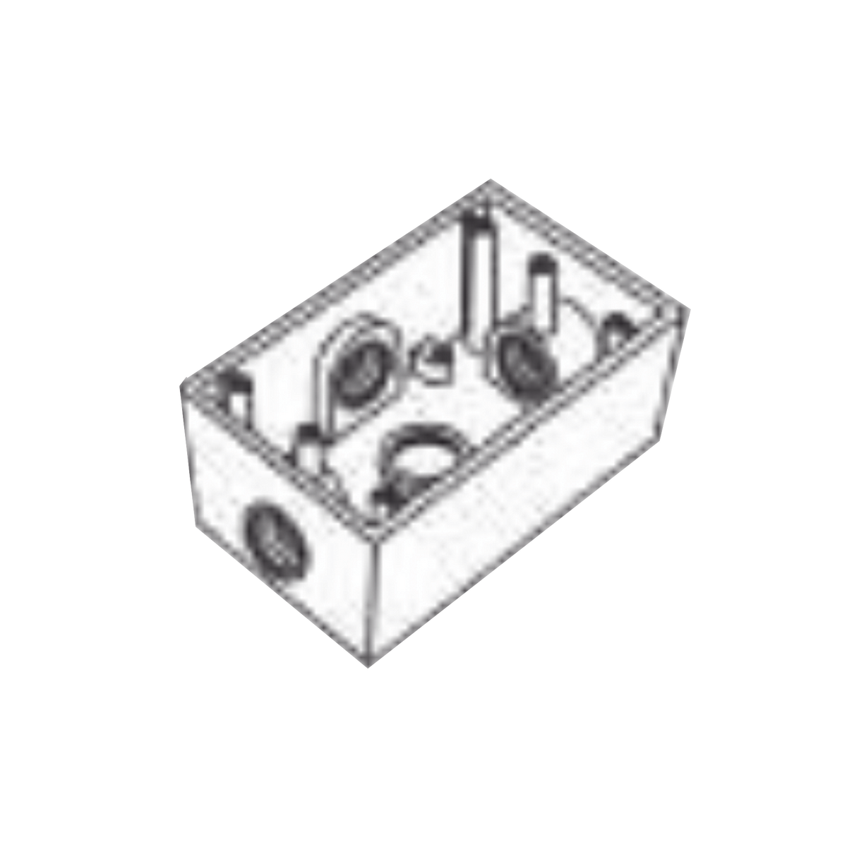 Caja Rectangular de 3/4" (19.05 mm ) con 4 bocas a prueba de intemperie.