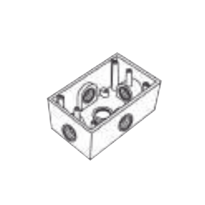 Caja Condulet FS de 1" (25.4 mm) con cinco bocas a prueba de intemperie.