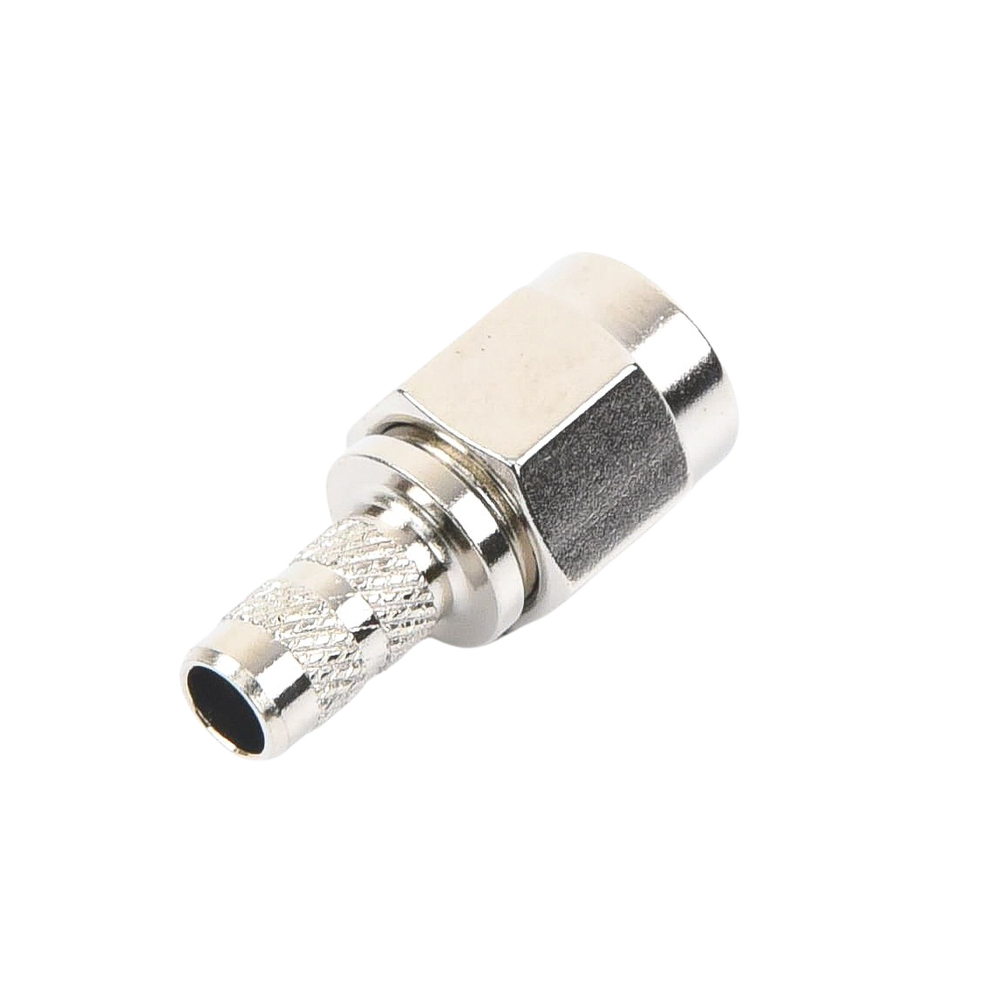 Conector SMA Macho de anillo plegable para cable RG-58/U, Niquel / Oro / Teflón.