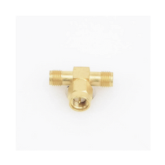 Adaptador en T, de Conector SMA Macho a Doble SMA Hembras, Oro/ Oro/ Teflón.