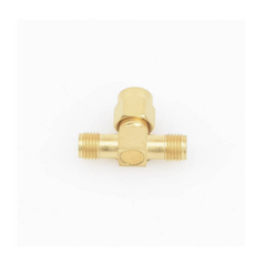 Adaptador en T, de Conector SMA Macho a Doble SMA Hembras, Oro/ Oro/ Teflón.