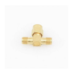 Adaptador en T, de Conector SMA Macho a Doble SMA Hembras, Oro/ Oro/ Teflón.