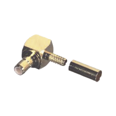Conector SMB Hembra (Jack) en Ángulo Recto, (Pin Macho), Anillo Plegable para RG-174/U, Oro/ Oro/ Teflón.
