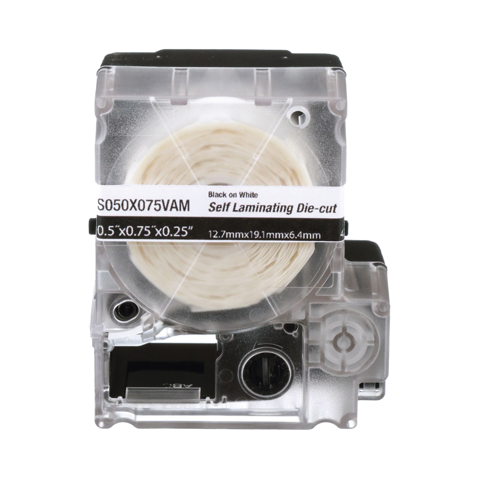 Casete de 425 Etiquetas Autolaminadas de 12.7 x 19.1 mm (0.5 x 0.75 pulgadas), para Cables de 2 a 4 mm (0.08 a 0.16 pulgadas) de Diámetro, Área de Impresión Color Blanco