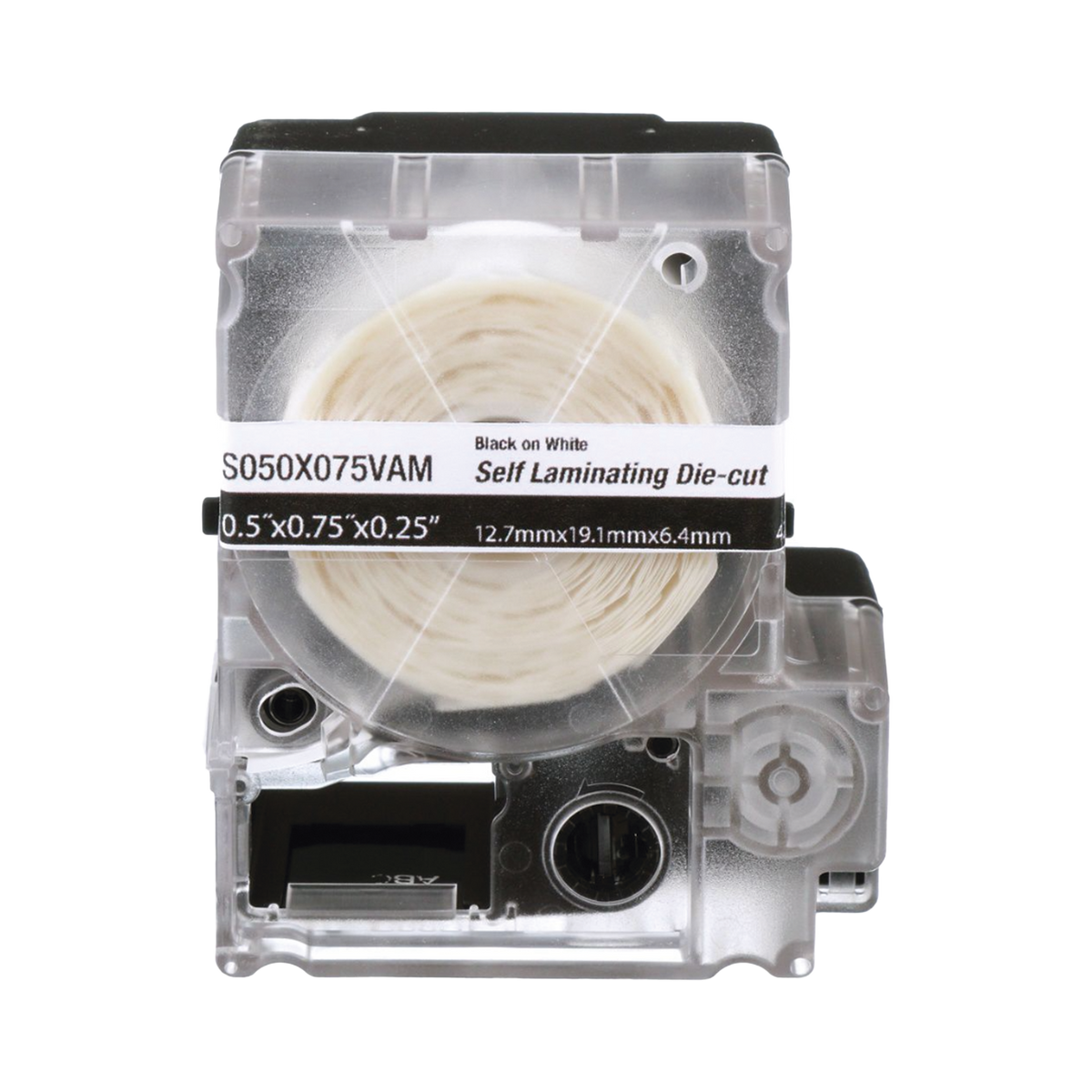 Casete de 425 Etiquetas Autolaminadas de 12.7 x 19.1 mm (0.5 x 0.75 pulgadas), para Cables de 2 a 4 mm (0.08 a 0.16 pulgadas) de Diámetro, Área de Impresión Color Blanco