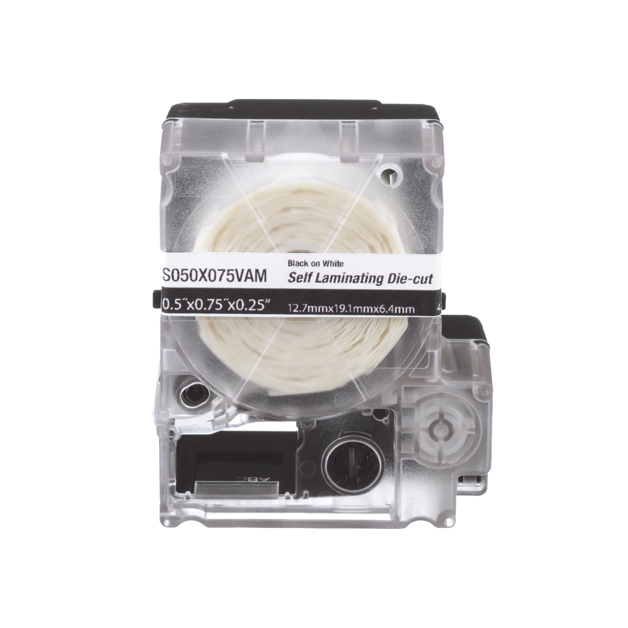 Casete de 200 Etiquetas Autolaminadas de 12.7 x 31.8 mm (0.5 x 1.25 pulgadas), para Cables de 3.1 a 7 mm (0.12 a 0.28 pulgadas) de Diámetro, Área de Impresión Color Blanco
