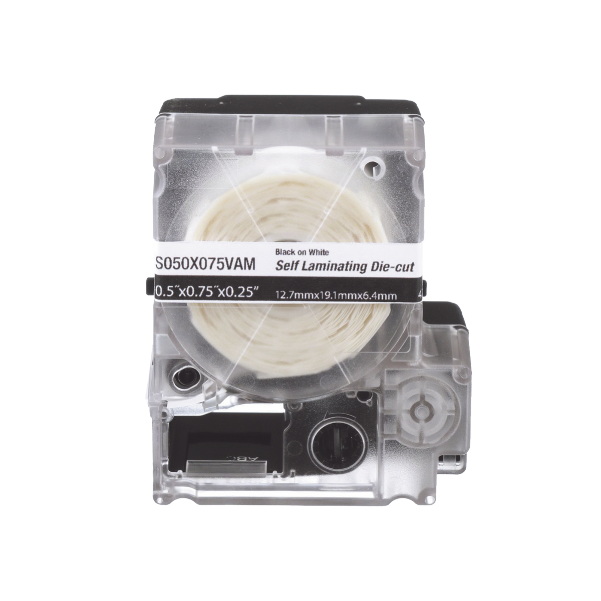 Casete de 200 Etiquetas Autolaminadas de 12.7 x 31.8 mm (0.5 x 1.25 pulgadas), para Cables de 3.1 a 7 mm (0.12 a 0.28 pulgadas) de Diámetro, Área de Impresión Color Blanco