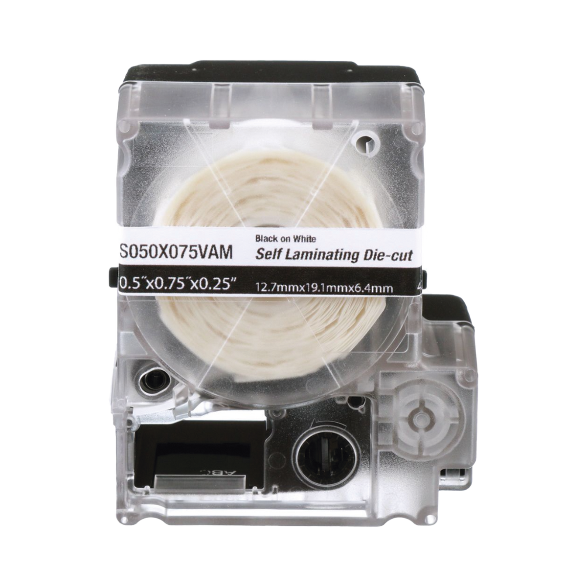 Casete de 300 Etiquetas Autolaminadas de 19.1 x 25.4 mm (0.75 x 1 Pulgadas), para Cables de 2 a 4 mm (0.08 a 0.16 Pulgadas) de Diámetro, Área de Impresión Color Blanco