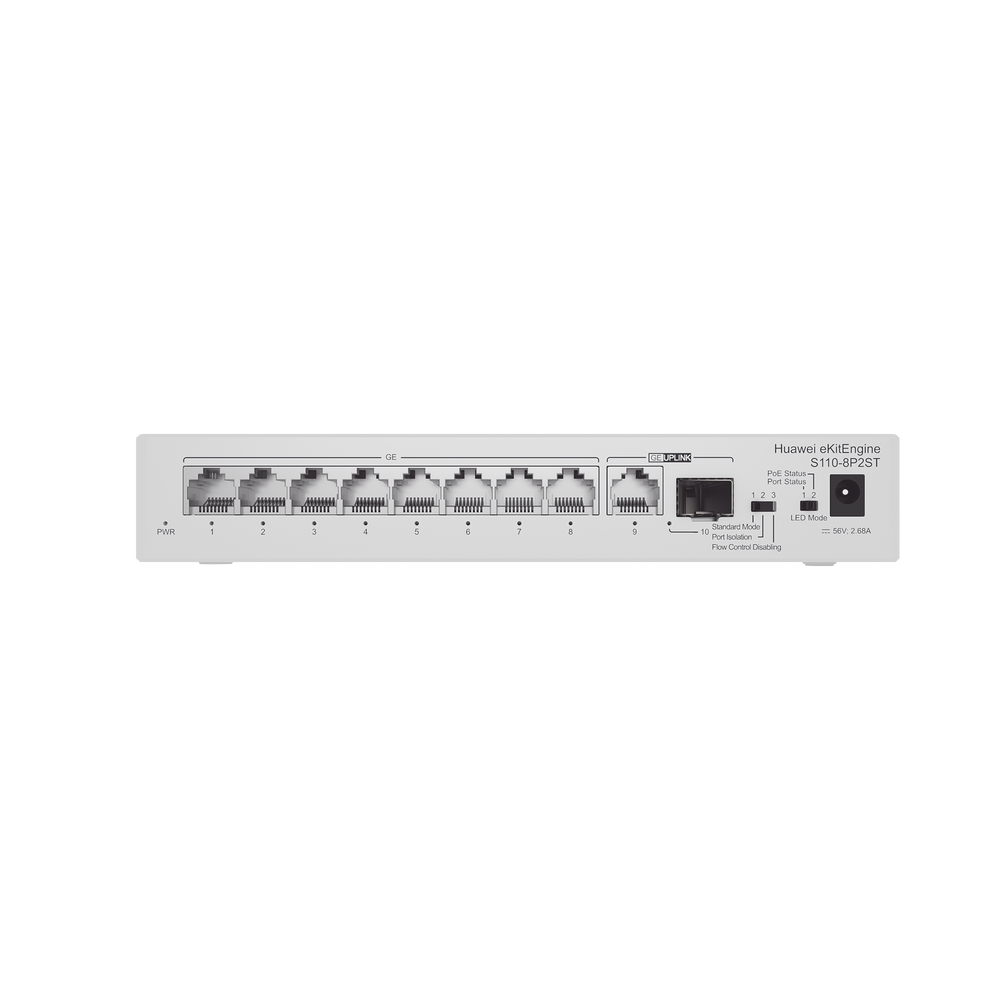 Switch Gigabit No Administrable PoE / 8 puertos 10/100/1000 Mbps (PoE) / 2 Puertos SFP Uplink / 124W