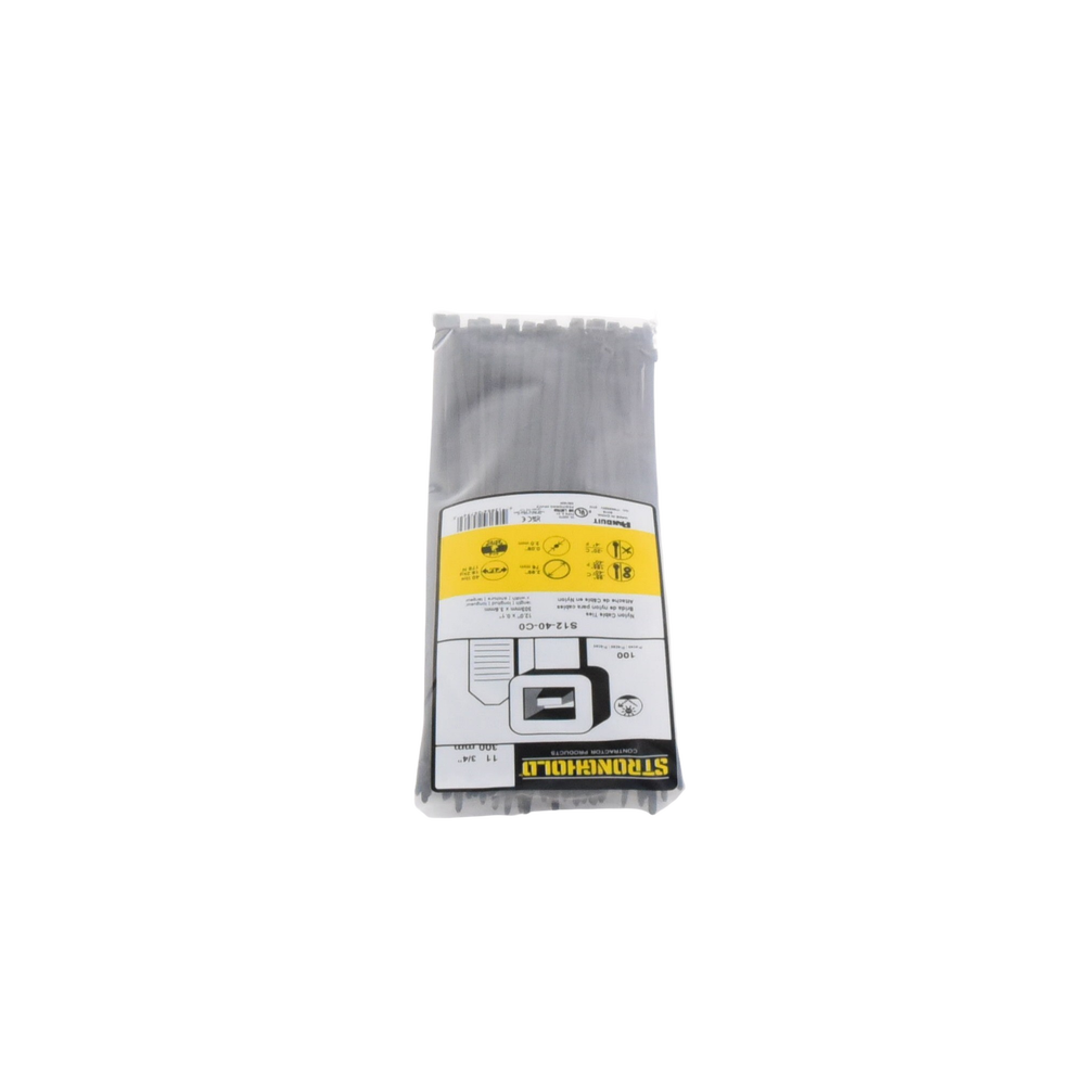 Cincho de Nylon 6.6 StrongHold™, 300mm largo x 3.6mm ancho, Color Negro, Exterior Resistente a Rayos UV, Paquete de 100pz