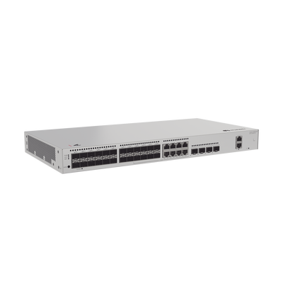 Switch de Distribución/Core Gigabit Administrable  Capa 3 / 24 puertos 1GE SFP ( Combo con 8 Puertos 10/100/1000 Mbps) / 4 Puertos 10GE SFP+ Uplink / ERPS / Rutas Estáticas / iStack / Administración Nube Gratis
