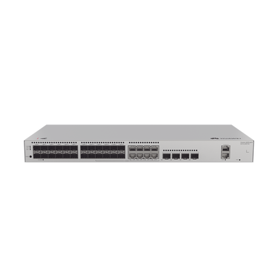 Switch de Distribución/Core Gigabit Administrable  Capa 3 / 24 puertos 1GE SFP ( Combo con 8 Puertos 10/100/1000 Mbps) / 4 Puertos 10GE SFP+ Uplink / ERPS / Rutas Estáticas / iStack / Administración Nube Gratis