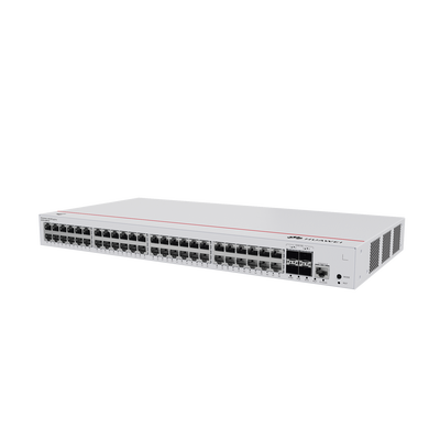 Switch de Distribución/Core Gigabit Administrable PoE Capa 3 / 48 puertos 10/100/1000 Mbps (PoE) / 4 Puertos 10GE SFP+ Uplink / ERPS / Rutas Estáticas / iStack / PoE Perpetuo / 380W / Administración Nube Gratis