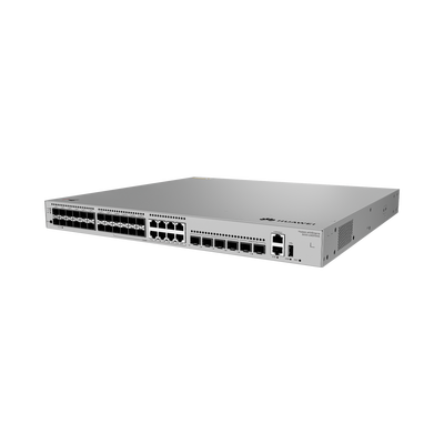 Switch Empresarial Core Gigabit Administrable  Capa 3 / 24 puertos 1GE SFP ( Combo con 8 Puertos 10/100/1000 Mbps) / 4 Puertos 10GE SFP+ Uplink / 2 Puertos 10GE SFP+ (Stack) / ERPS / Ruteo Dinámico (RIP, OSPF, IS-IS y BGP)  / iStack / Administraci&