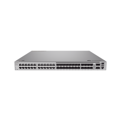 Switch Empresarial Core Híbrido Administrable Capa 3 / 24 puertos 10/100/1000 mbps / 16 Puertos SFP+ 10GE / 8 Puertos 25GE SFP28  / 2 Puertos 40/100GE QSFP28  / iStack / Ruteo Dinamico (RIP, OSPF, IS-IS y BGP) / Fuente redundante / Nube Gratis