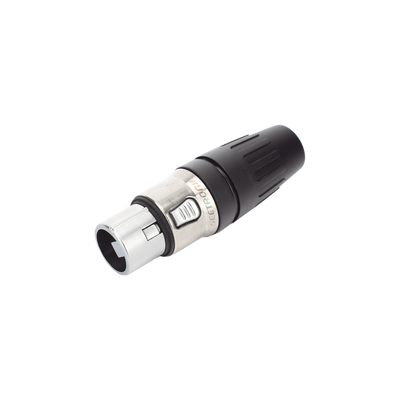 Conector hembra XLR de 3 núcleos con carcasa de acero inoxidable y contactos chapados en oro