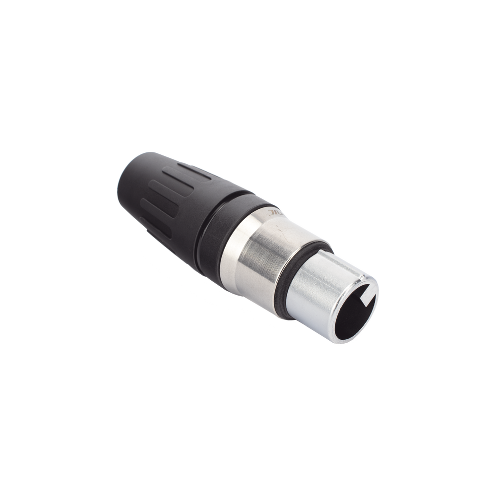 Conector hembra XLR de 3 núcleos con carcasa de acero inoxidable y contactos chapados en oro