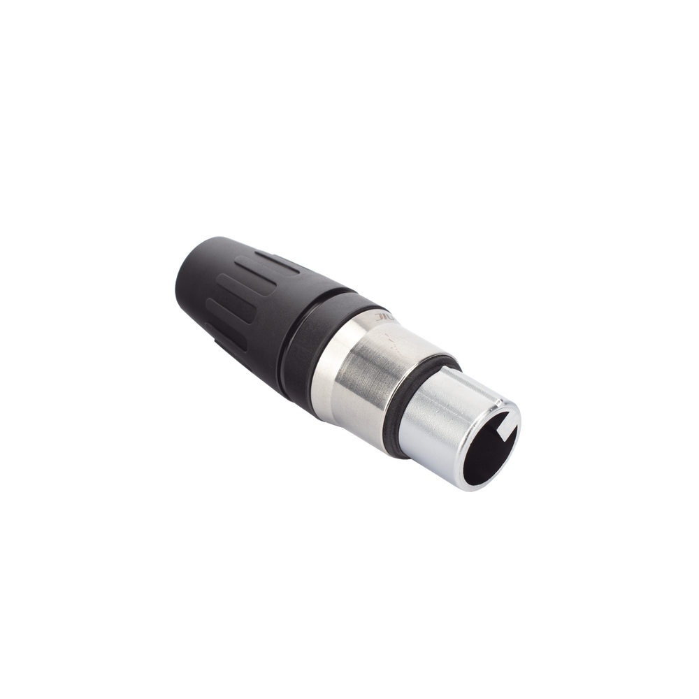 CONECTOR MACHO XLR DE 3 NÚCLEOS CON CARCASA DE ACERO INOXIDABLE Y CONTACTOS CHAPADOS EN ORO