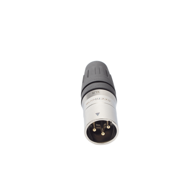 CONECTOR MACHO XLR DE 3 NÚCLEOS CON CARCASA DE ACERO INOXIDABLE Y CONTACTOS CHAPADOS EN ORO