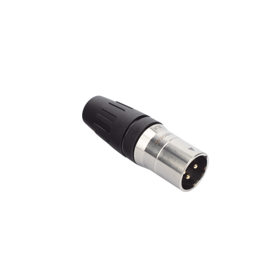 CONECTOR MACHO XLR DE 3 NÚCLEOS CON CARCASA DE ACERO INOXIDABLE Y CONTACTOS CHAPADOS EN ORO