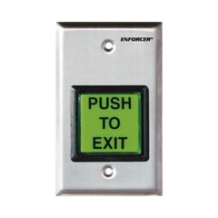 Botón de Salida / Con Iluminación / Con Placa de Pared de Acero Inoxidable / IP65 / Voltaje 12 / 24 Vcd / Mensaje de Idioma Intercambiable / 3 Placas de Idioma Incluidas