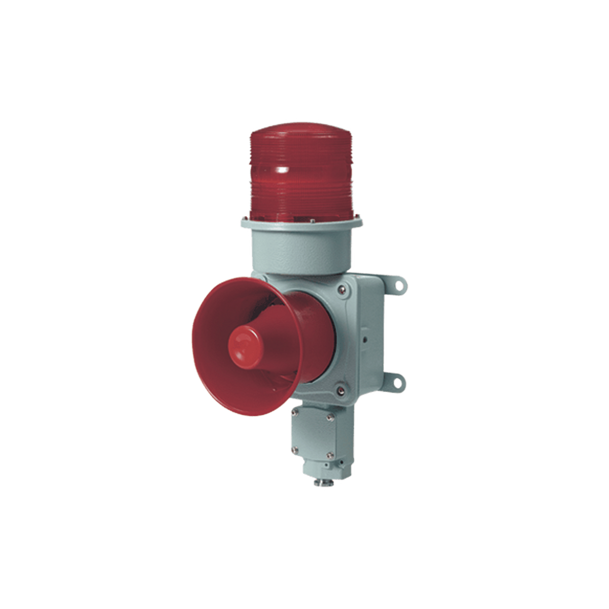 Combinación de baliza LED color roja con sirena electrónica para aplicaciones de la industria pesada  máx.114 dB a 220 VCA