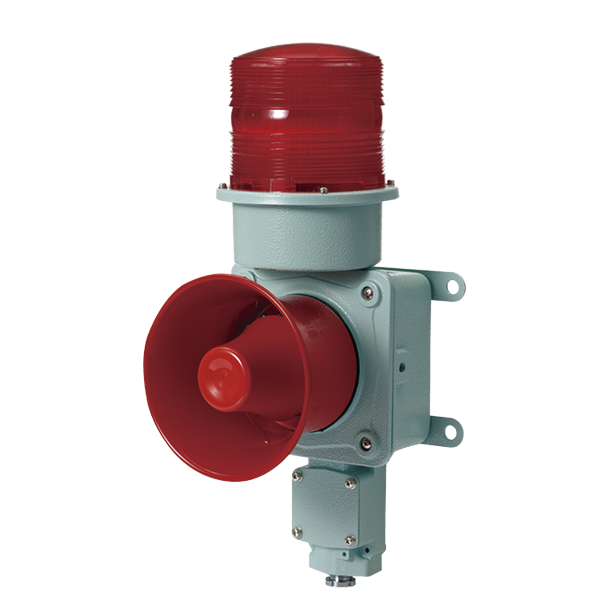 Combinación de baliza LED color roja con sirena electrónica para aplicaciones de la industria pesada  máx.120 dB a 24 VCD