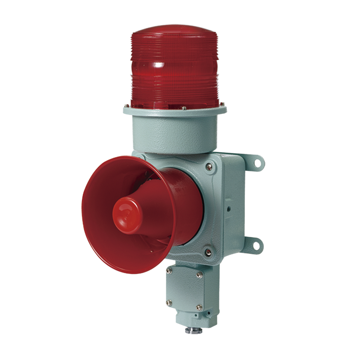 Combinación de baliza LED color roja con sirena electrónica para aplicaciones de la industria pesada  máx.120 dB a 24 VCD