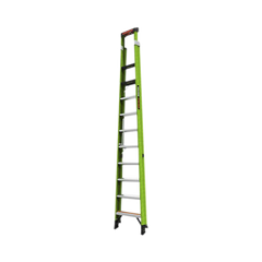 Escalera de 3.65 m Capacidad máxima de 170 Kg, inclinada, de fibra de vidrio con almohadilla de pared giratoria.