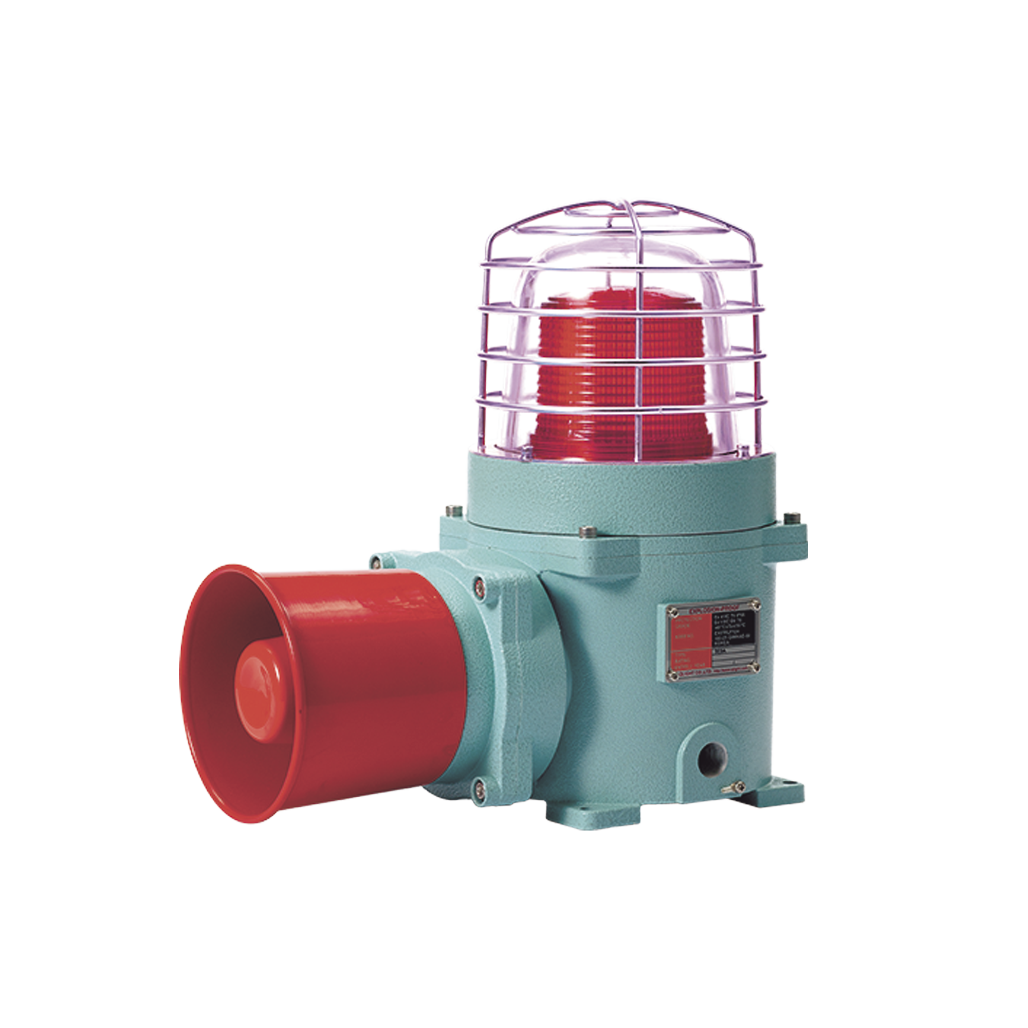 Combinación de baliza LED color Rojo con patrón fijo y flasheante con sirena electrónica, volumen máx. 120 dB para zonas peligrosas A 24 VCD