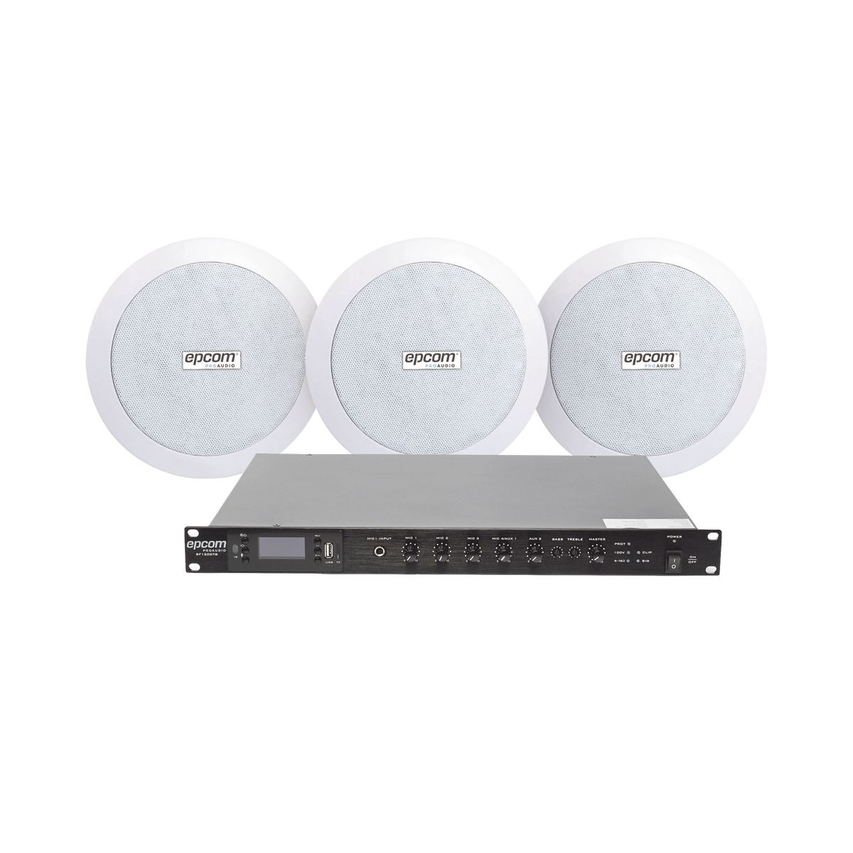 KIT de Amplificador de 120W para Rack SF120DTB | 3 Altavoces de Plafón de 5.5in SF-206P | 3.75 - 30W | Sistema 70/100V