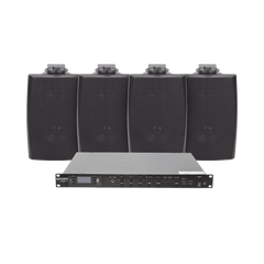 KIT de Amplificador de Audio 120W para Rack | 4 Altavoces de Pared color Negro 2.5W - 20W | Sistema 70/100V