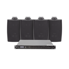 KIT de Amplificador de Audio 120W para Rack | 4 Altavoces de Pared color Negro 2.5W - 20W | Sistema 70/100V
