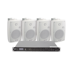 KIT de Amplificador de Audio 120W para Rack | 4 Altavoces de Pared color Blanco 2.5W - 20W | Sistema 70/100V
