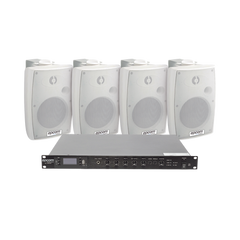KIT de Amplificador de Audio 120W para Rack | 4 Altavoces de Pared color Blanco 2.5W - 20W | Sistema 70/100V