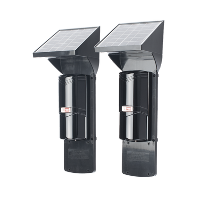 Detector fotoelectrico con celda solar ; DE 2 RAYOS; alcance exterior 60 m / interior 120 m, 4 frecuencias / Para ambientes donde no hay electricidad