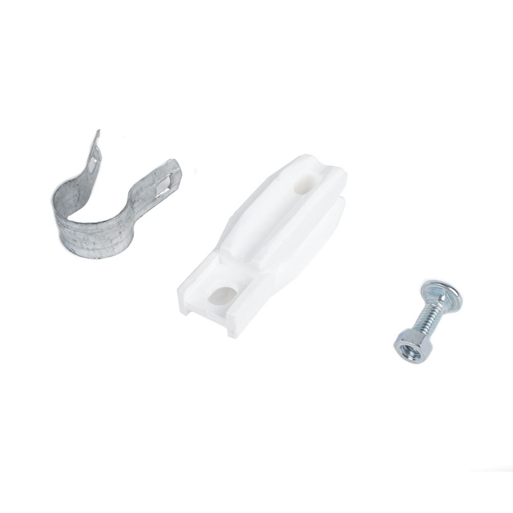 Aislador de paso o esquina de color BLANCO con abrazadera incluida de 1 Pulgada para uso en poste cerco eléctrico